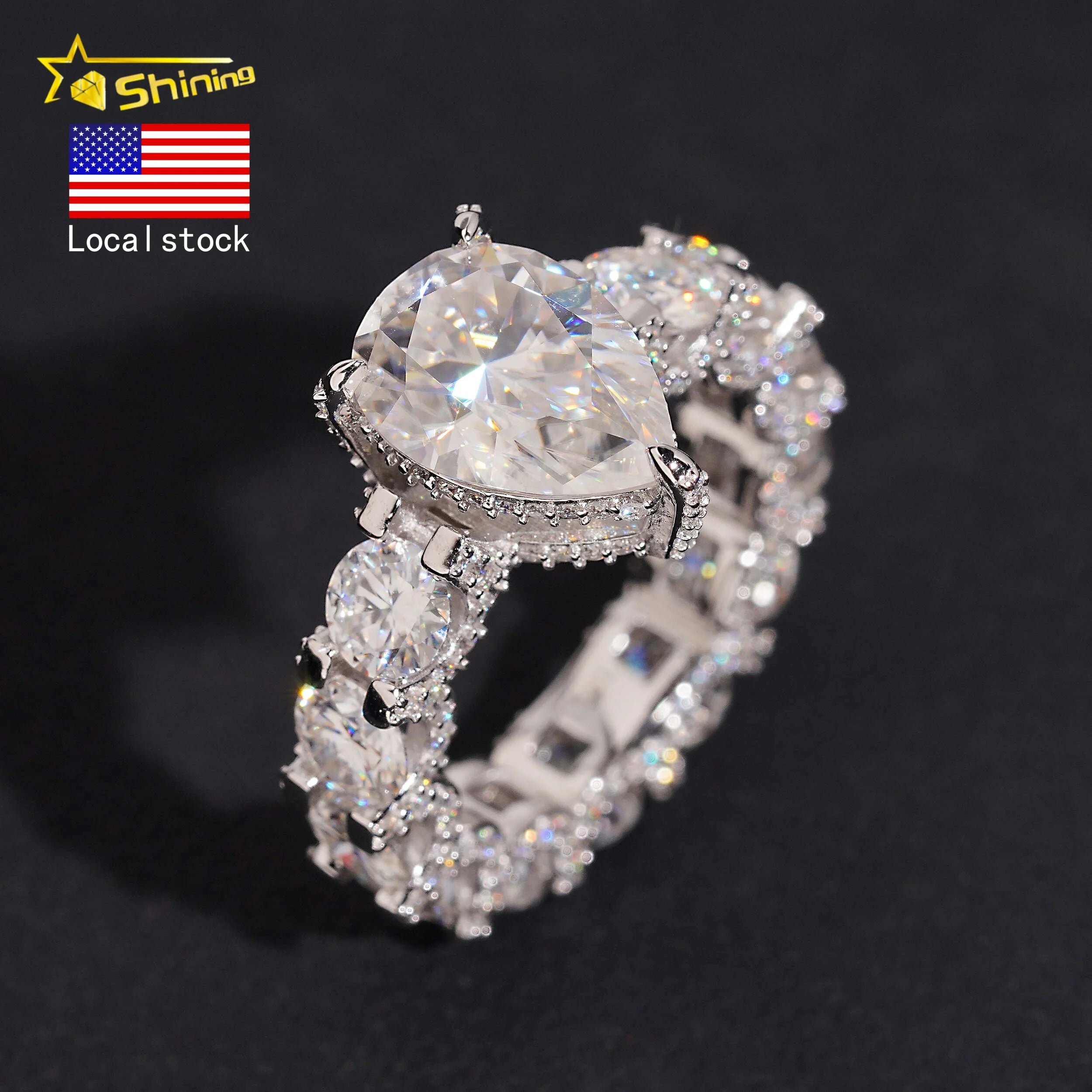 US Warehouse Pass Diamond Tester 925 Silver Fine Jewelry 5ct Pear Cut Wedding Engagement Ring Moissanite Women Ring