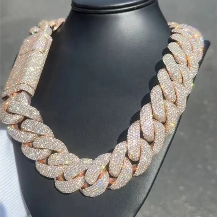 Wholesale VVS Moissanite Iced Chain for Mens 13mm-22mm Wide 925 Solid Silver 18k Gold Plated Diamond Rapper Cuban Link Necklace