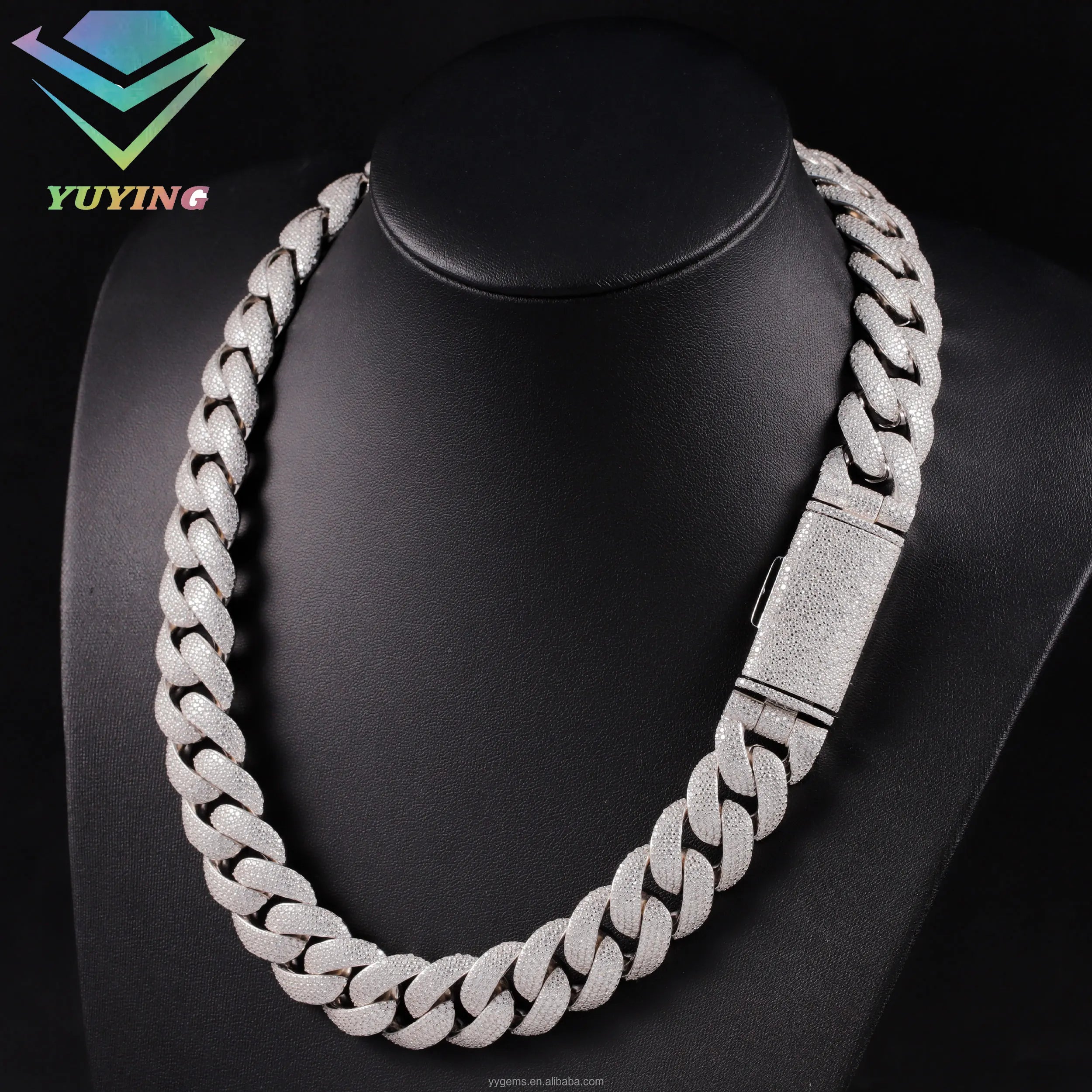 Wholesale VVS Moissanite Iced Chain for Mens 13mm-22mm Wide 925 Solid Silver 18k Gold Plated Diamond Rapper Cuban Link Necklace