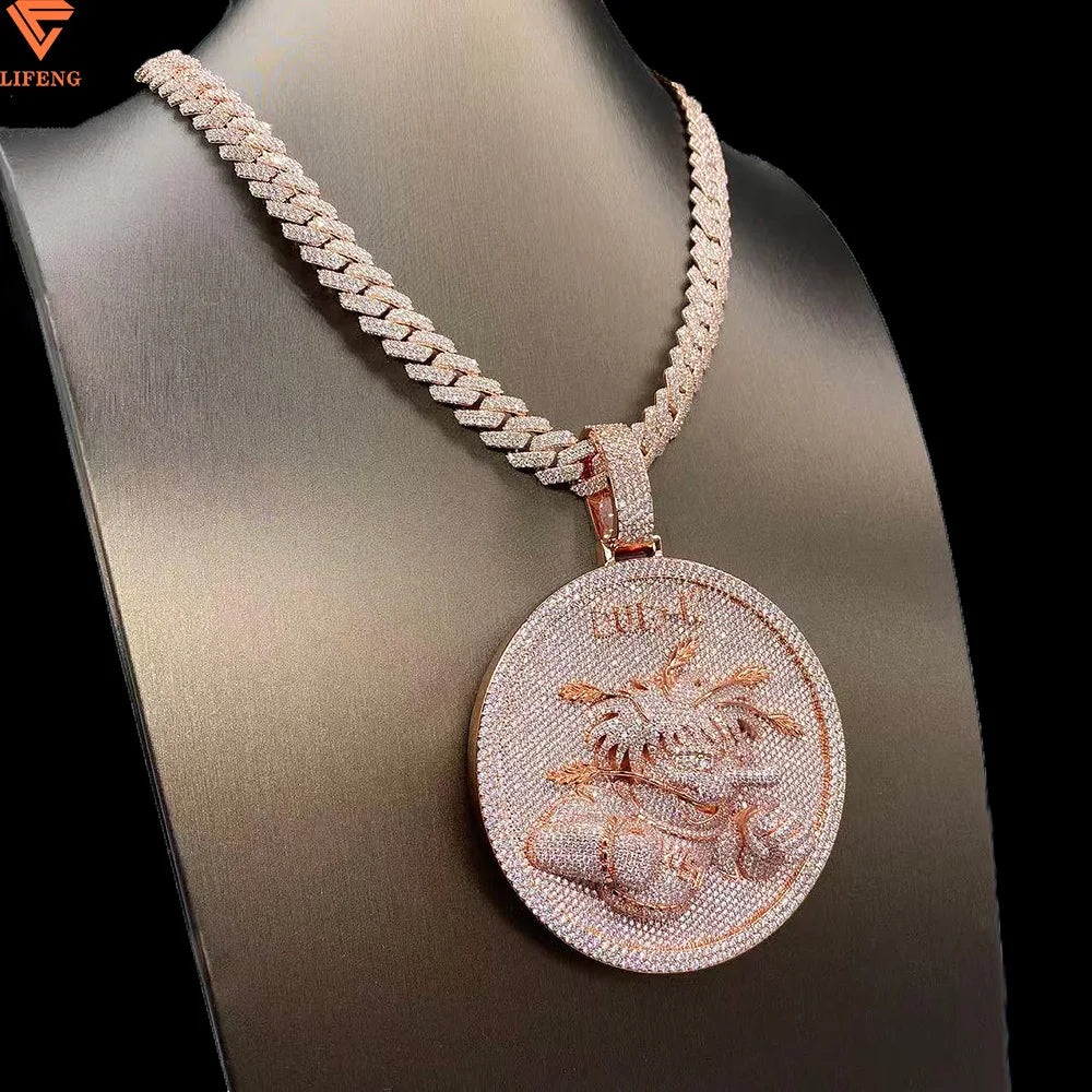 Factory Custom Fashion Jewelry 925 Sterling Silver Round&Baguette Cut VVS Moissanite Hip Hop Big Initial R 3D Letter Pendant