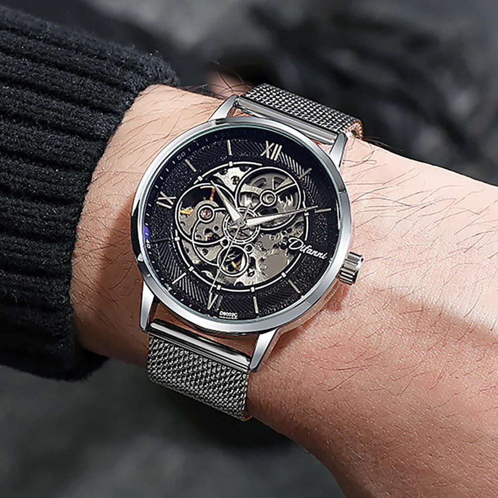 Men's Skeleton Automatic Watch — Leather or Milanese Mesh Band, 41mm
