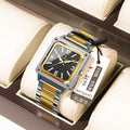 POEDAGAR 870 Big Dial Square Quartz Watch — Day/Date, Stainless, 3BAR