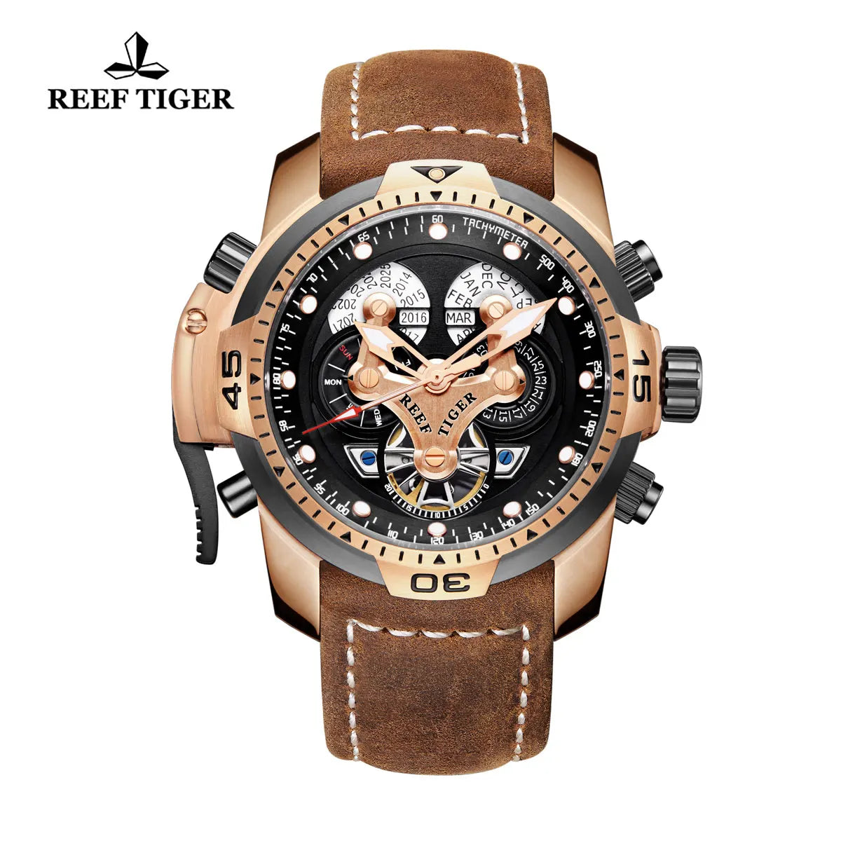 Reef Tiger Rose Gold Automatic Watch — 46mm, Sapphire, 10BAR, Luminous