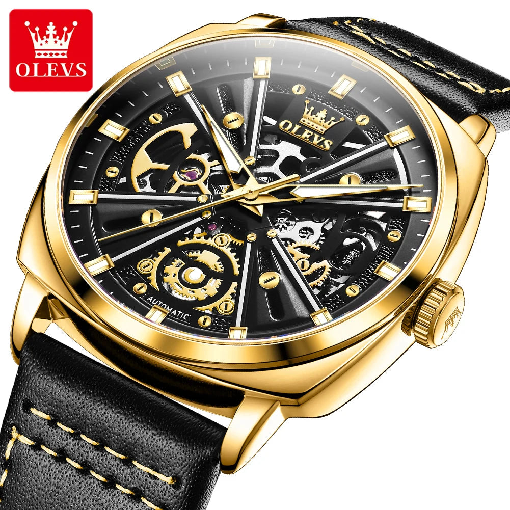 OLEVS 6685 Luminous Skeleton Automatic Watch — Power Reserve, 3BAR
