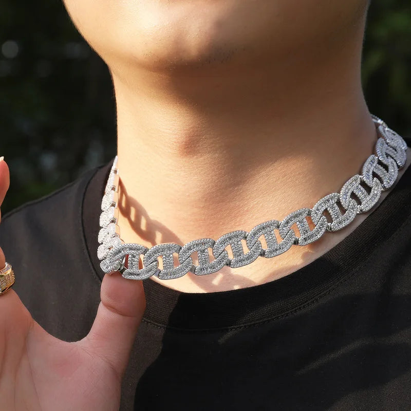 Hip Hop Iced Out 16MM S925 Silver Asscher Cut Moissanite Gold Plated White Gold for Certified Cuban Link Necklace for Men Women