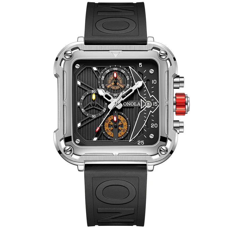 ONOLA 6831 Chronograph Square Sport Watch — 44mm, Rubber, Waterproof