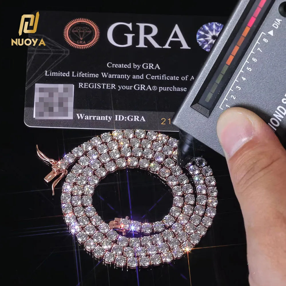 NUOYA Sparkling VVS Moissanite Tennis Chain Necklace 925 Silver Rose Gold Plated Iced Out Diamond Tennis Chain Jewelry for Women