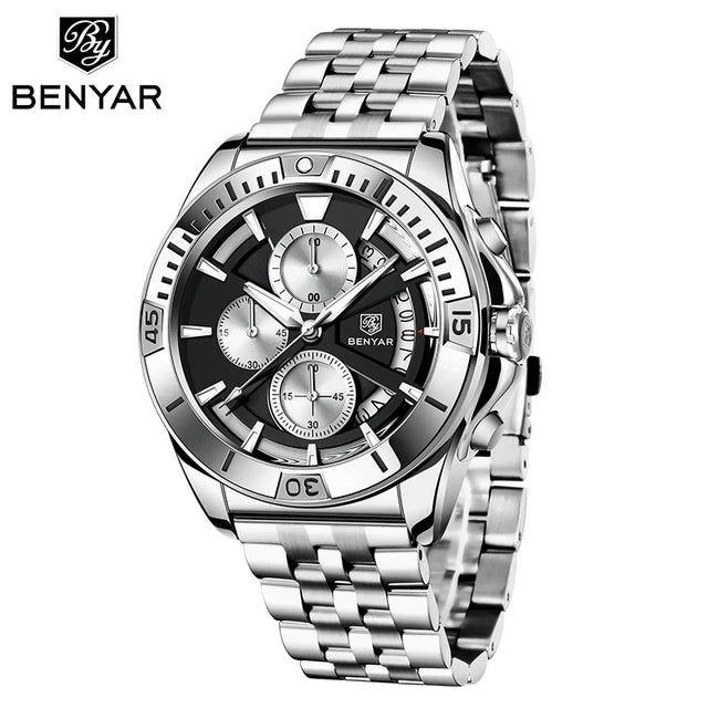BENYAR 5180 Chronograph Quartz Watch — 43mm, Calendar, 3BAR