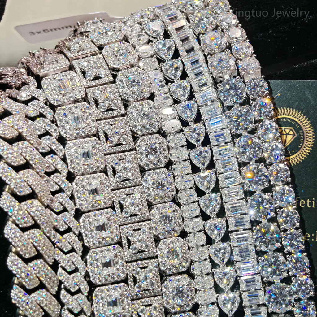 GRA Certification 925 Silver VVS Ice Cut Moissanite Tennis Chain Necklace Bracelet Hiphop Style Cuban Link Chain Necklace