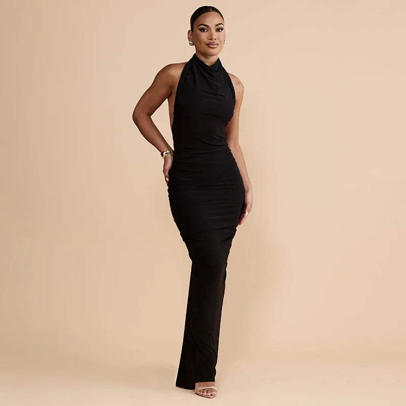 Pleated Backless Maxi Dress