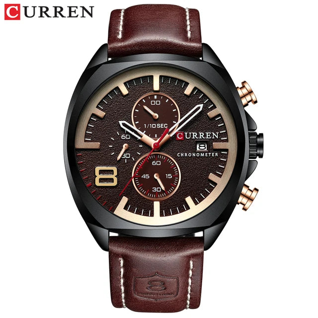 CURREN 8324 Chronograph Leather Quartz Watch — 45mm, Luxury Fashion