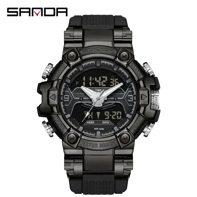 Sanda 3186 Digital Analog Sport Watch — 55mm, 5BAR, TPU Strap