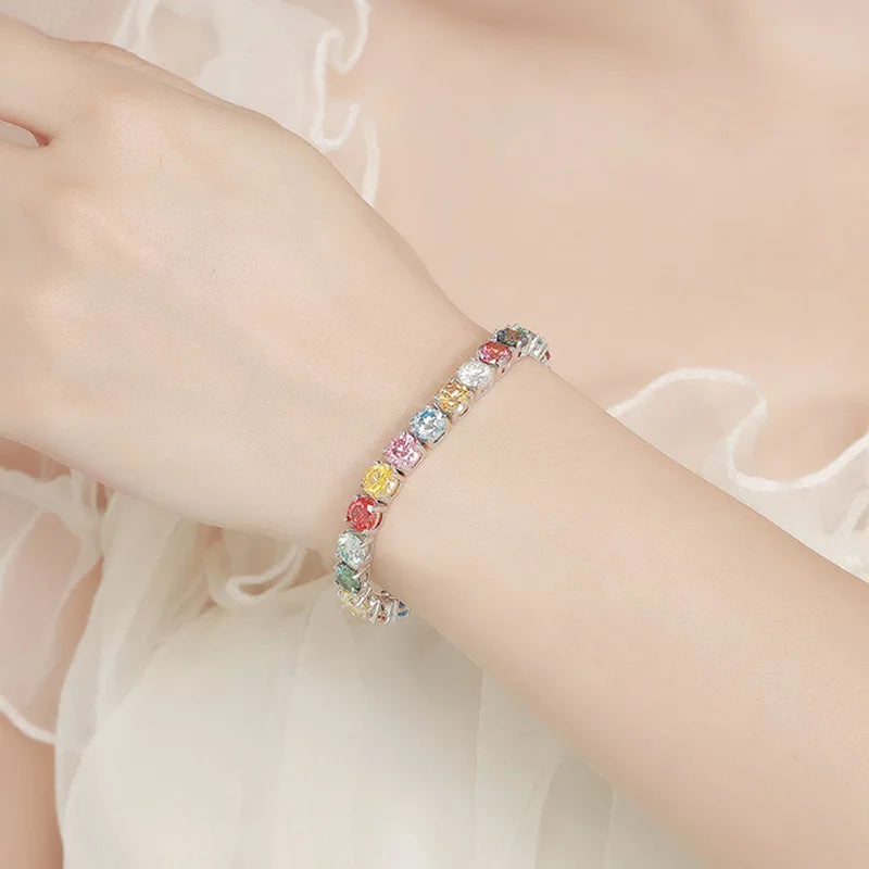 3mm 4mm 5mm 6.5mm Rainbow Colorful Moissanite Iced Out Tennis Chain Bracelets 925 Sterling Silver Read to Ship