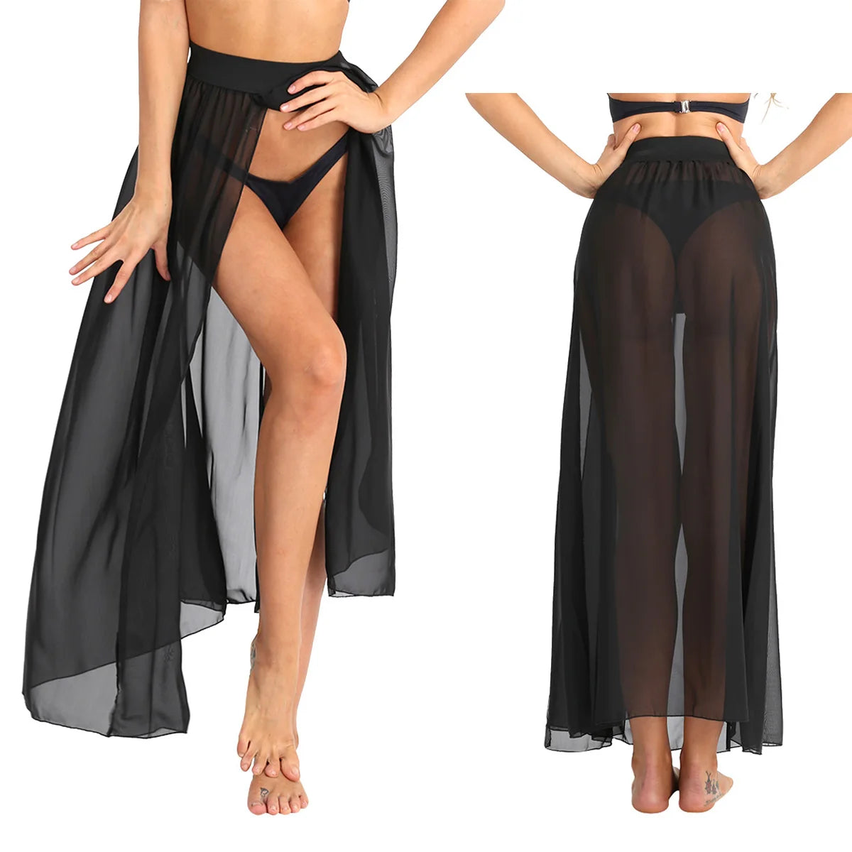 Sheer Chiffon High-Split Maxi Skirt