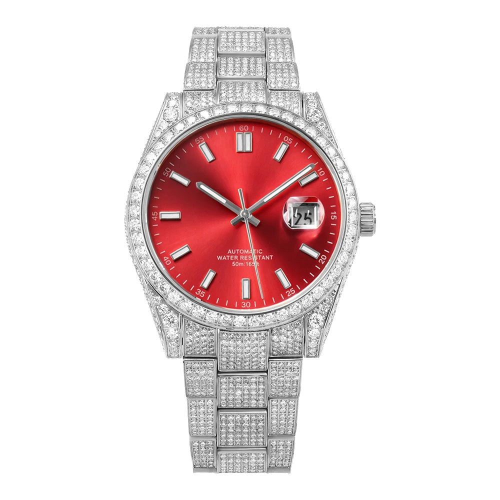 Premium Iced Out Moissanite Automatic Watch — 43mm, Sapphire, Day/Date