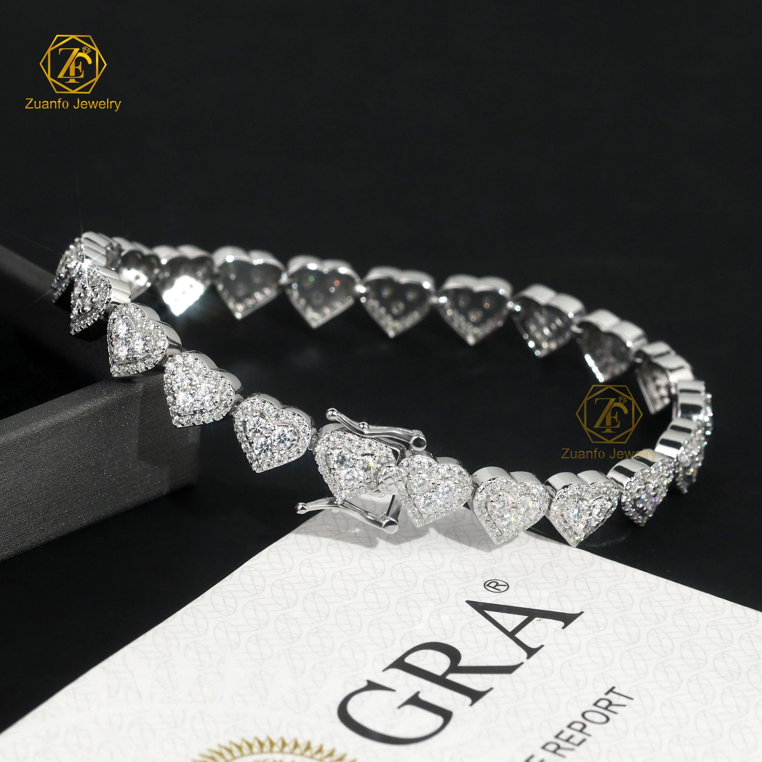 Custom Heart & Cross Design 925 Silver Gold Plated Hip Hop Style Cuban Link Chain Bracelet with Moissanite Stones
