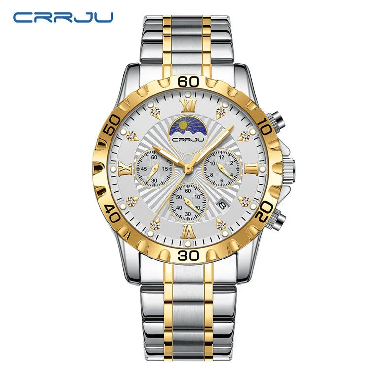 CRRJU Men's Dress Chronograph Quartz Watch — 43mm, Luminous, 3BAR
