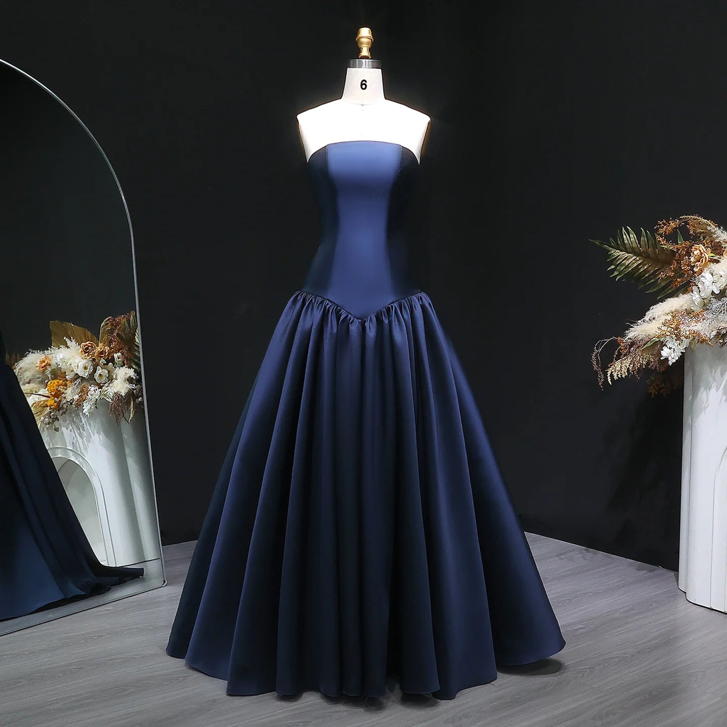 Sharon Said SF480 Strapless Navy Blue Evening Dress with A-Line for Wedding Formal Party Gown Prom Gowns Guest No Stock