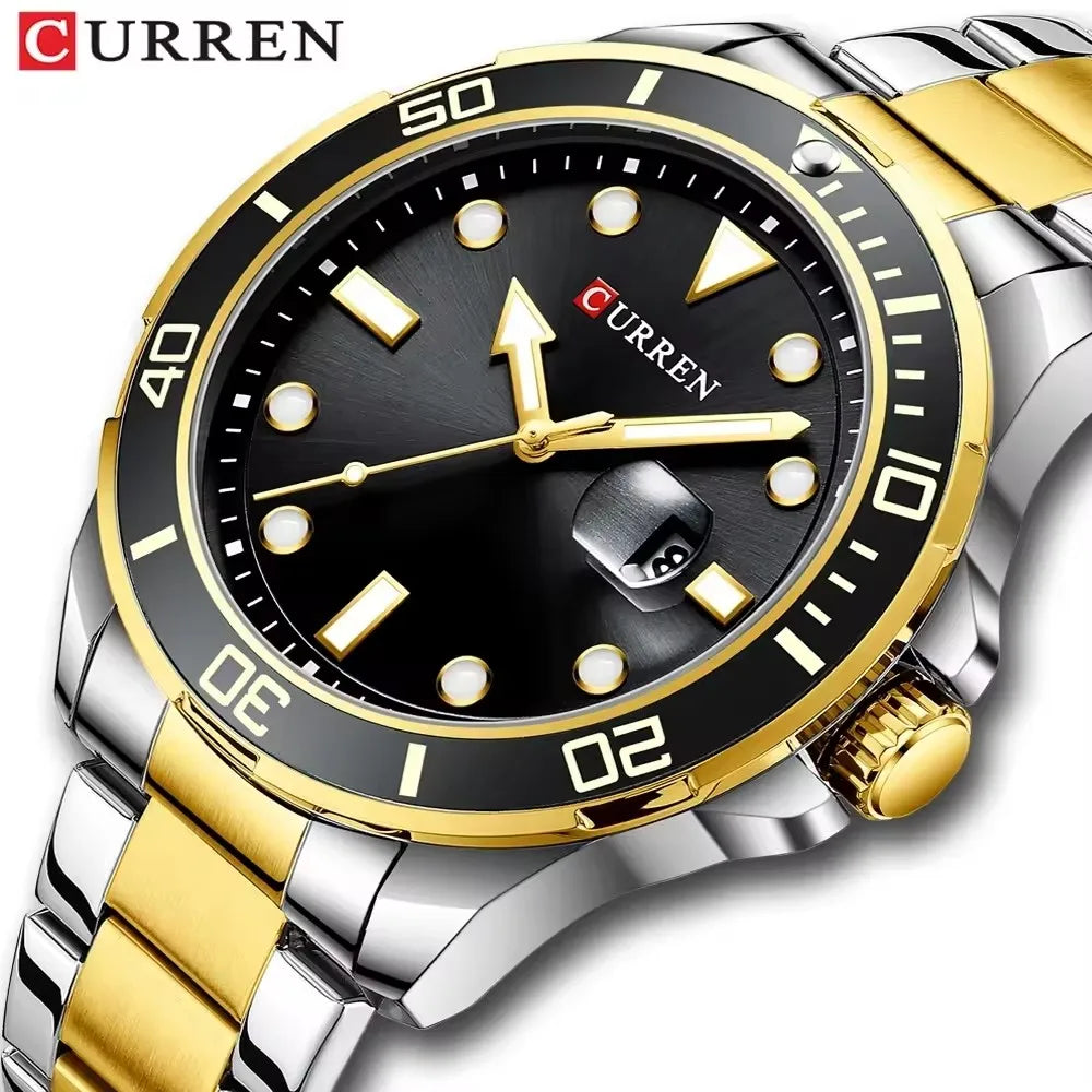 CURREN 8388 Gold Business Quartz Watch — 45mm, Day/Date, Luminous