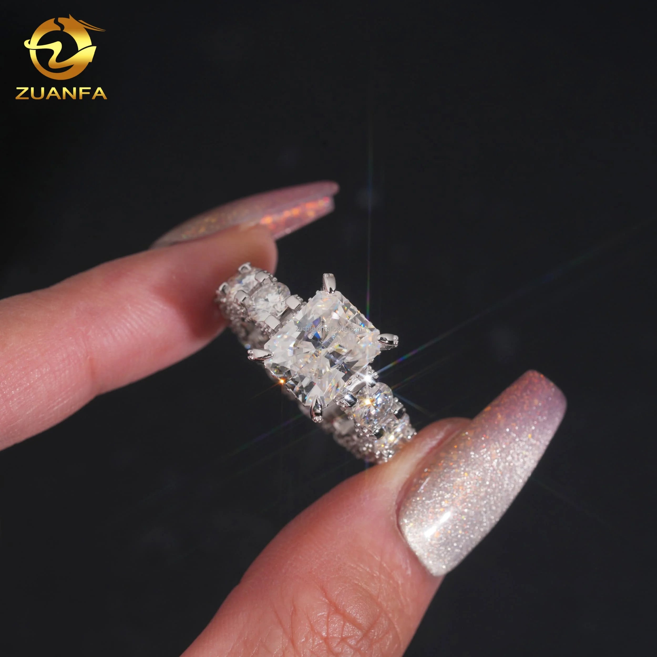 New Arrivals USA Warehouse Fashion Luxury Jewelry 5Ct Vvs Radiant Moissanite 925 Sterling Silver Eternity Engagement Ring