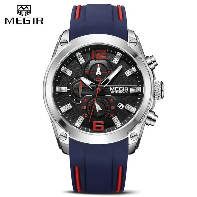 MEGIR 2063 Chronograph Sport Watch — 46.5mm, Silicone, Auto Date, 3BAR