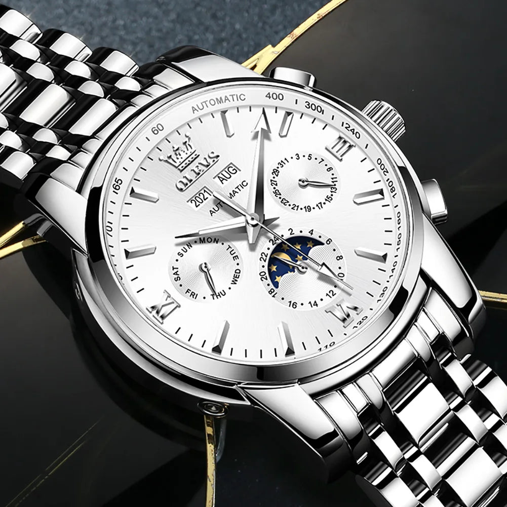 OLEVS 6633 Automatic Mechanical Watch — 42mm, Week Display, Luminous