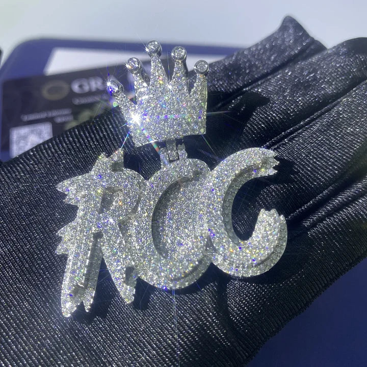 Hot Selling 925 Sterling Silver Moissanite Pendant Fully Iced Rapper Charms Custom VVS Name Letter Hip Hop Style