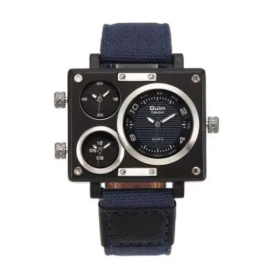 Oulm 3595 Large Dial Dual Time Zone Quartz Watch — 50mm Square, Leather
