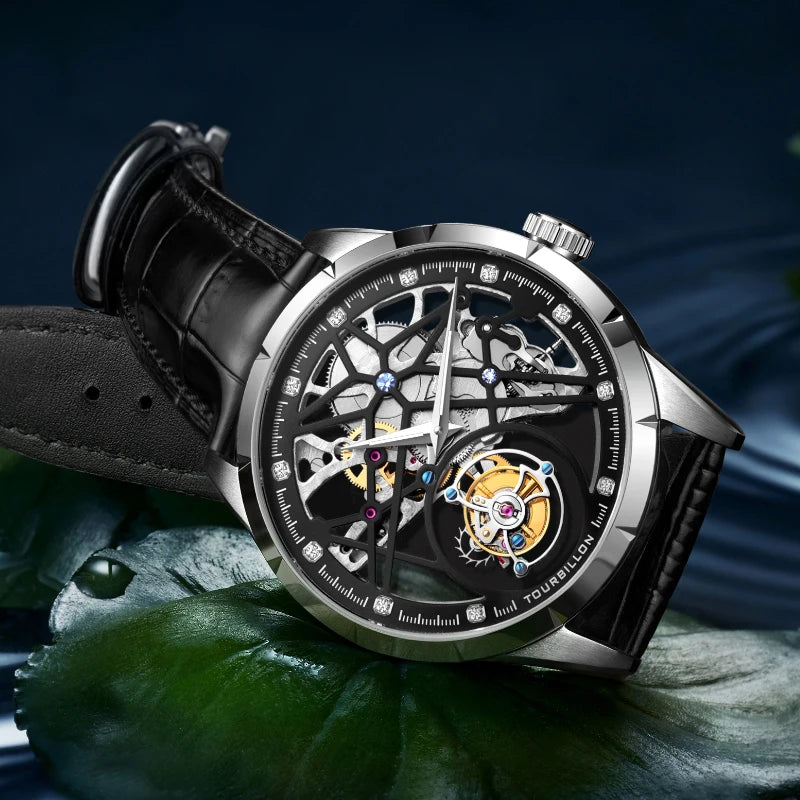 AESOP Custom Logo Tourbillon Watch — Sapphire Crystal, Leather Strap, 5BAR