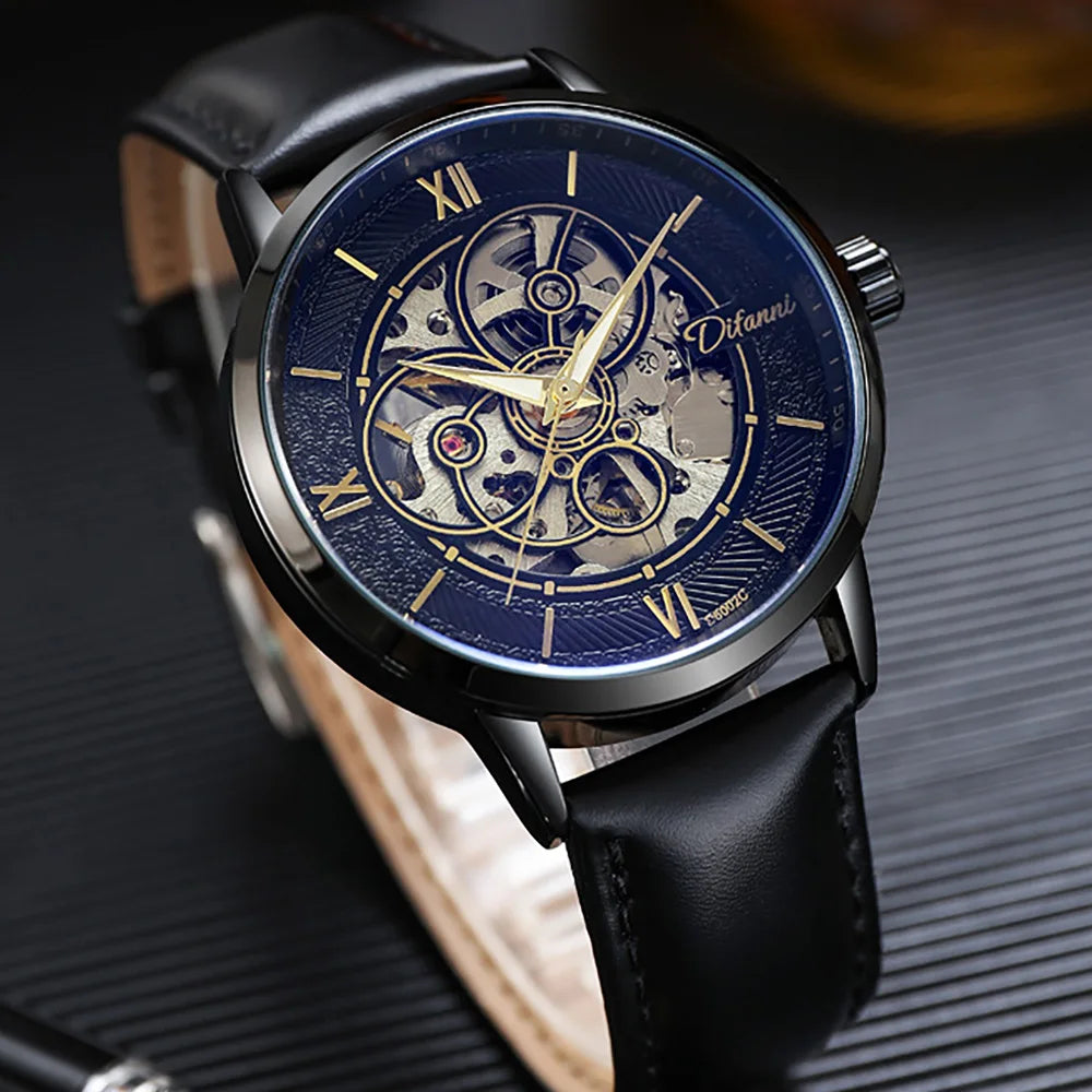 Men's Skeleton Automatic Watch — Leather or Milanese Mesh Band, 41mm