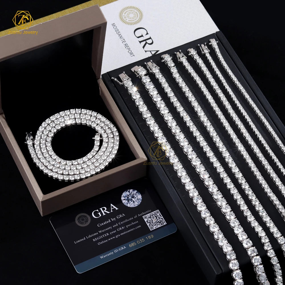 D VVS Moissanite Tennis Bracelet 3mm 4mm 5mm 925 Sterling Silver Hip Hop Jewelry Tennis Bracelet for Women Men