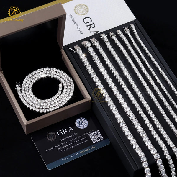 D VVS Moissanite Tennis Bracelet 3mm 4mm 5mm 925 Sterling Silver Hip Hop Jewelry Tennis Bracelet for Women Men