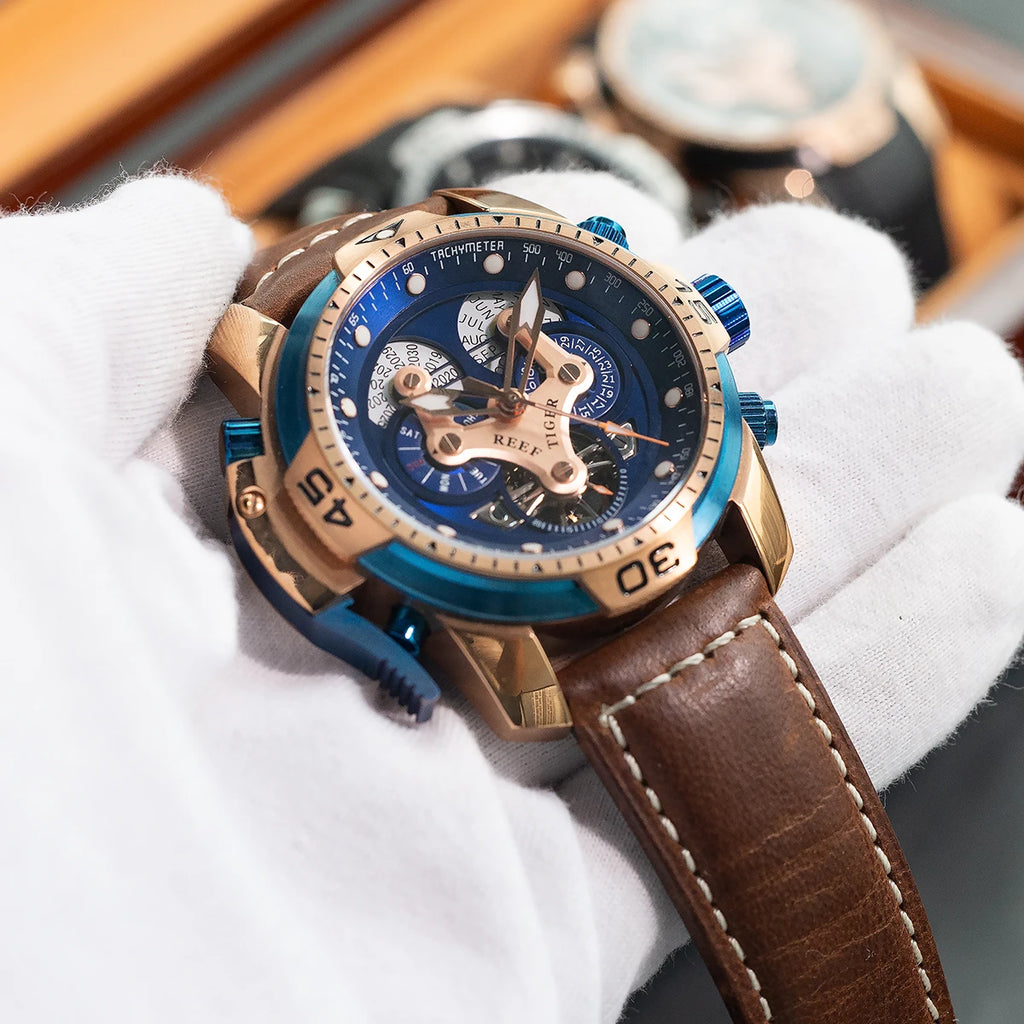 Reef Tiger Rose Gold Automatic Watch — 46mm, Sapphire, 10BAR, Luminous