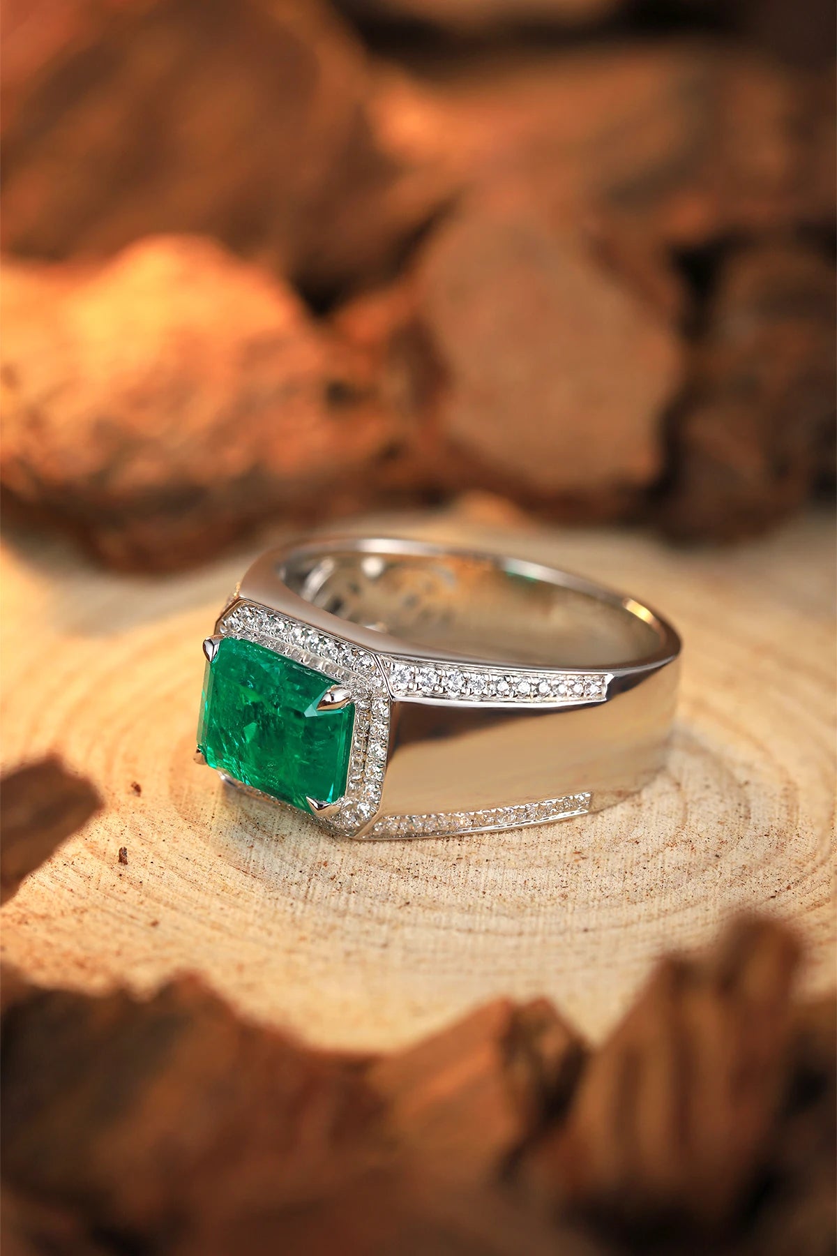 ANSTER 2024 Trending Lab Gemstone Ring 925 Sterling Silver Lab Created Emerald Ring Green Lab Grown Emerald Ring for Men