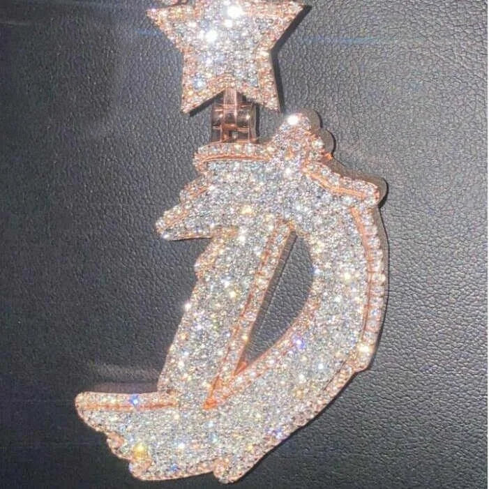 Hot Selling 925 Sterling Silver Moissanite Pendant Fully Iced Rapper Charms Custom VVS Name Letter Hip Hop Style