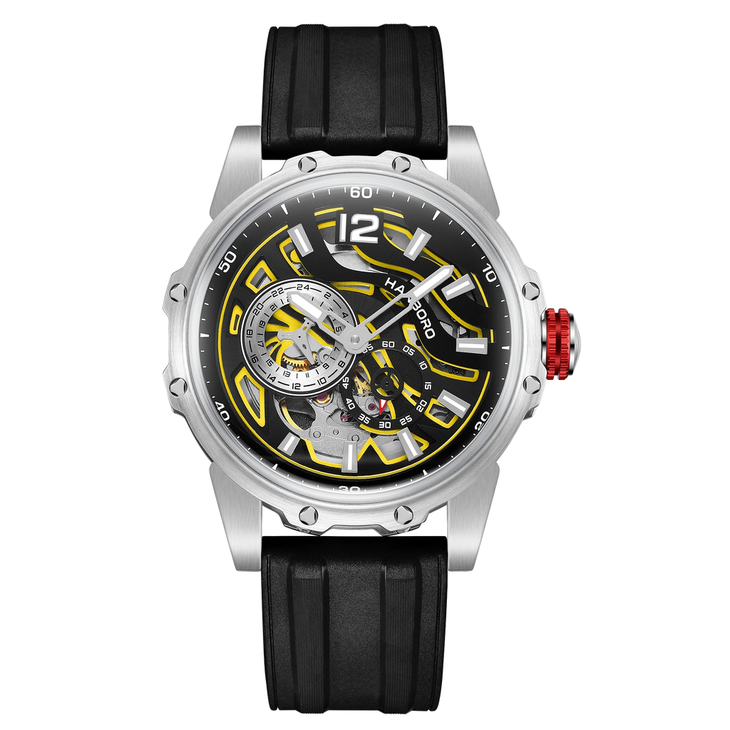 HANBORO Zebra Stripe Automatic Watch — 44mm Round, Crystal, Rubber Strap