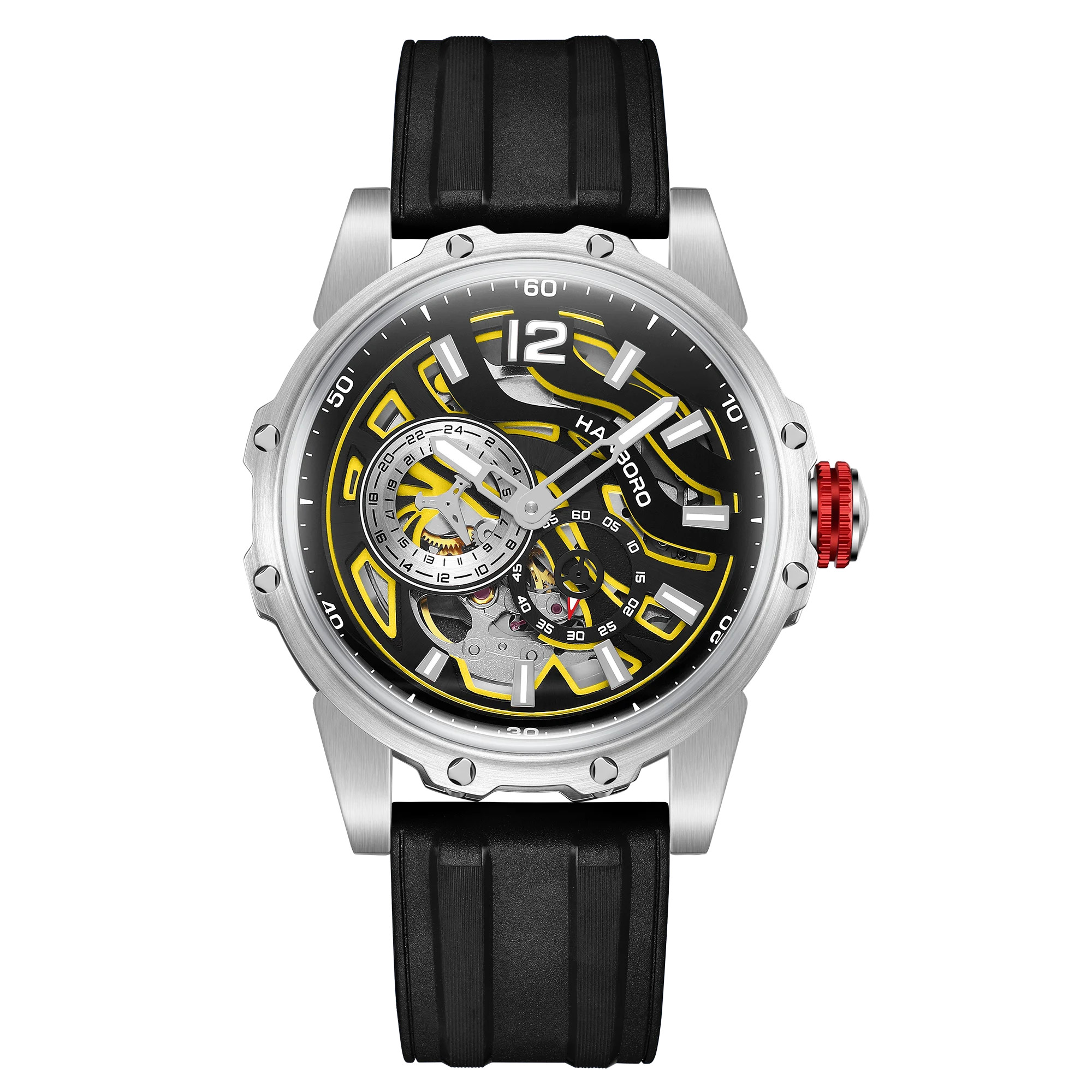HANBORO Zebra Stripe Automatic Watch — 44mm Round, Crystal, Rubber Strap