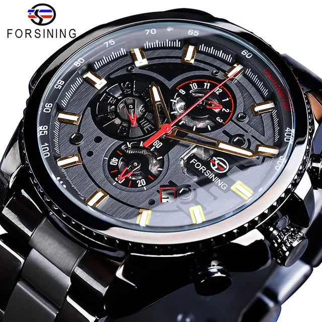 Forsining Three-Dial Automatic Mechanical Watch — 44mm, Day/Date