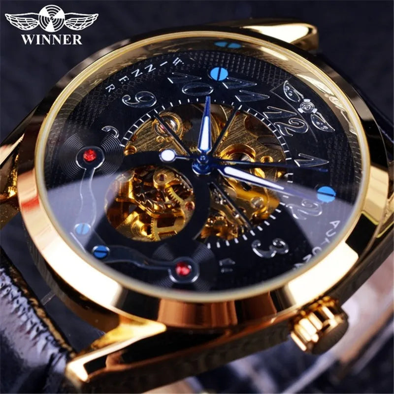 Winner Japan Movement Gold Oval Watch — Backlight, Date, Folding Clasp