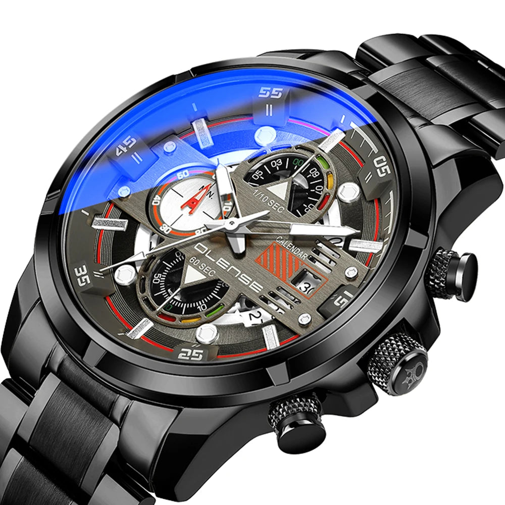 OLENSE 9002 Luxury Sport Chronograph Watch — 55mm, 3BAR, Calendar