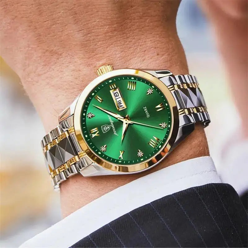POEDAGAR Luxury Green Dial Sport Quartz Watch — 40mm, 3BAR, Luminous