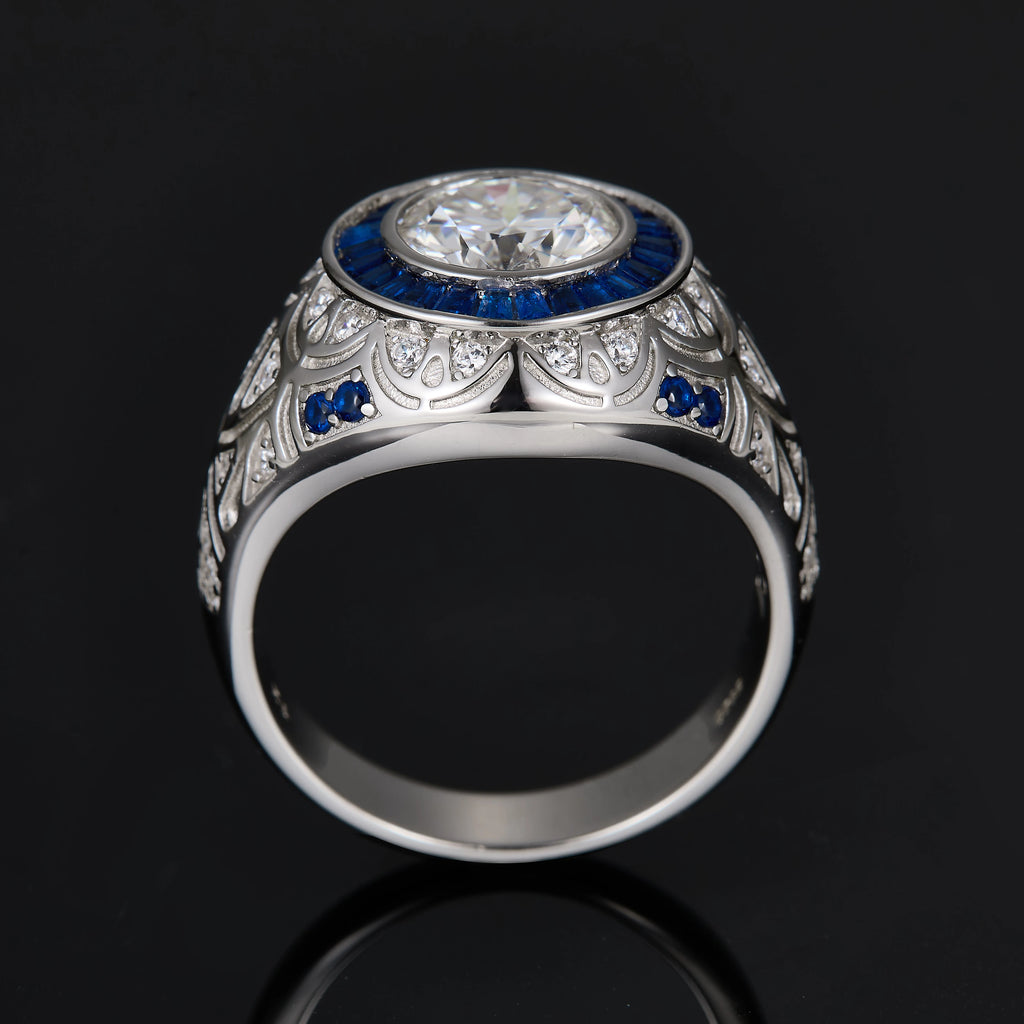 Unsix 3-Carat D-Color Round Moissanite Mens D Color Moissanite Trendy Men's Wedding Ring Geometric Shape Third Anniversary