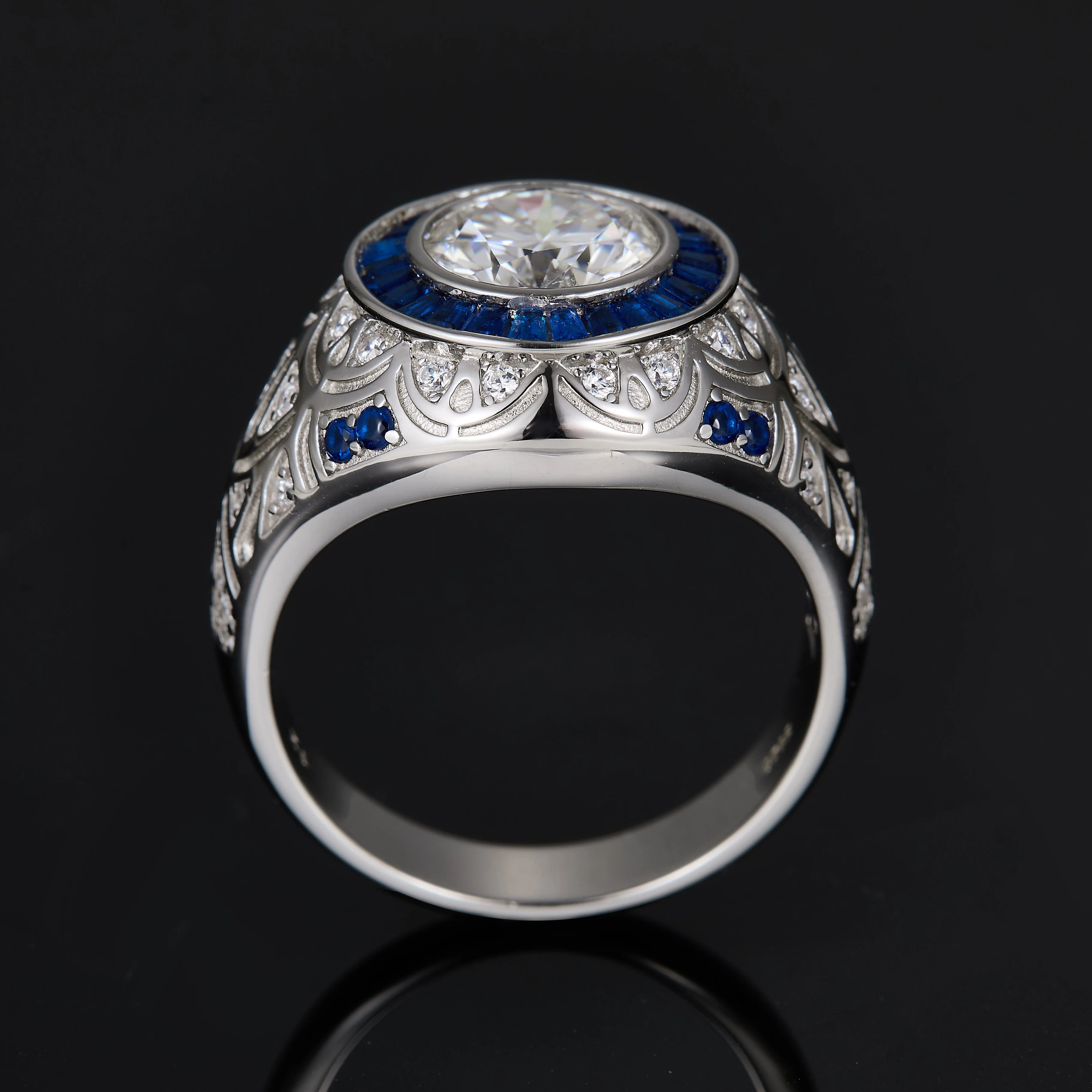 Unsix 3-Carat D-Color Round Moissanite Mens D Color Moissanite Trendy Men's Wedding Ring Geometric Shape Third Anniversary