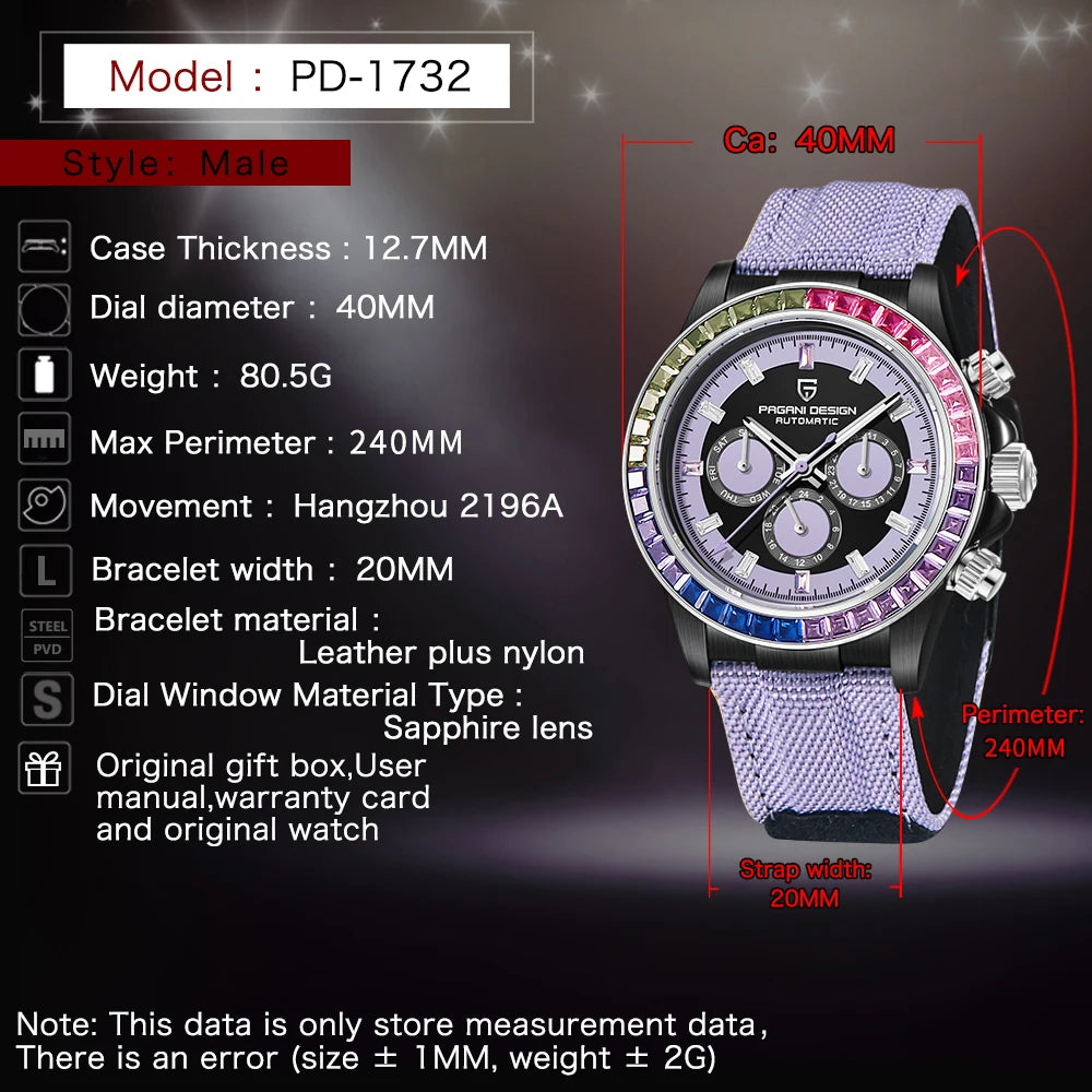 PAGANI DESIGN 1732 Automatic Watch — 30BAR, Sapphire, Leather or Nylon