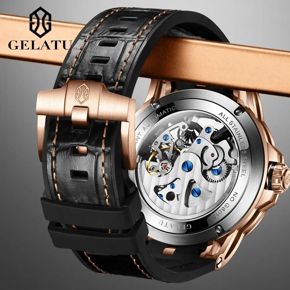 Gelatu 6015 Automatic Skeleton Watch — 45mm, Sapphire, 5BAR, Leather