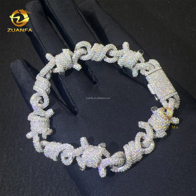 Fashion Popular Jewelry Prong Setting Solid Silver White Iced Out Hip Hop Moissanite Diamond Infinity Mimia Cuban Bracelet Men