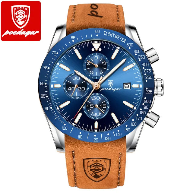 POEDAGAR 988 Chronograph Quartz Watch — 44mm Oval, Leather or Silicone