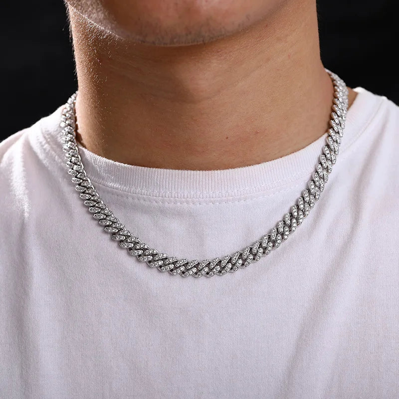 Wholesales VVS1 D Color Moissanite Necklace Hip Hop Jewelry 925 Silver 10MM 12MM 13MM Iced Out Cuban Link Chain Moissanite