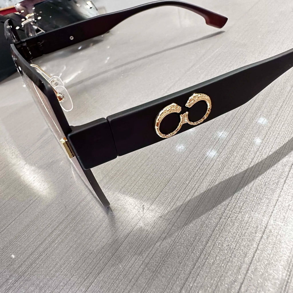 2024 Fashion Retro Leopard Head Rimless Sunglasses UV400 Protects Men and Women with Large Frame Sunglasses Metal Sunglasses