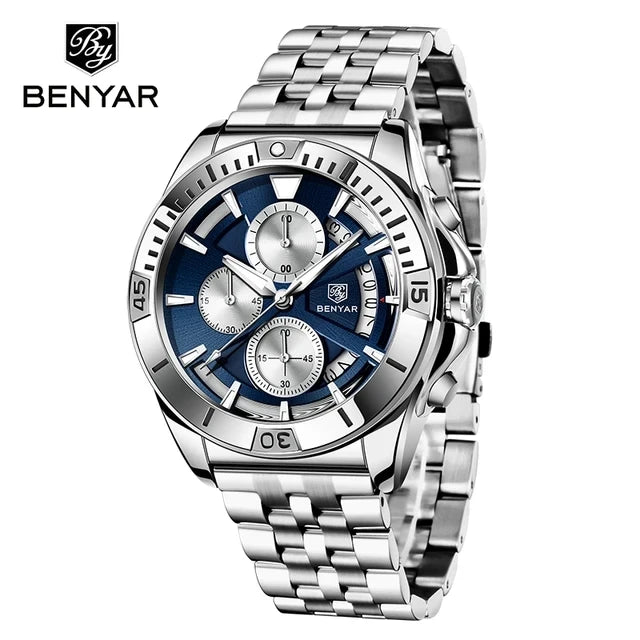BENYAR 5180 Chronograph Quartz Watch — 43mm, Calendar, 3BAR